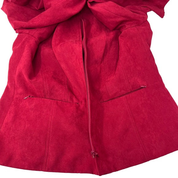 Dress Barn Women’s Red Faux Suede Blazer Jacket Size XL Zip Up Mock Neck Pockets - Picture 14 of 17